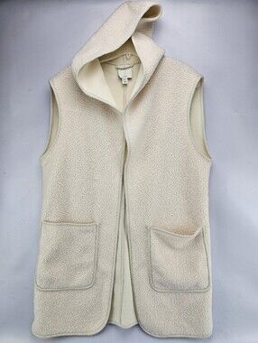 Joie Cream Teddy Fleece Longline Hooded Vest Open Front Cream Women's Medium